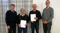 Ehrungen 40-jahrig, vlnr. Martin Reuß, August Günther, Reinhold Hasenauer, Bürgermeister Peter Malolepszy