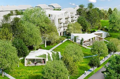 Auf einer Fläche von 8000 Quadratmetern entsteht das neue Strauss-Resort zum Leben und Arbeiten - Architektur: State of the Art.  Bild: Engelbert Strauss