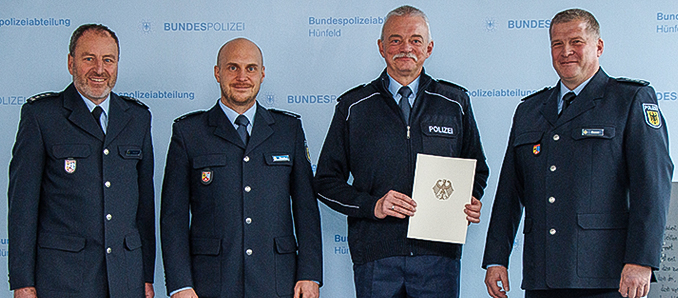 Erster Polizeihauptkommissar Alfons Werner,
Polizeirat Steffen Rieger, Polizeihauptmeister Bernd Sick, 
Polizeihauptkommissar Christoph Besse. (v.l.) Foto: BP