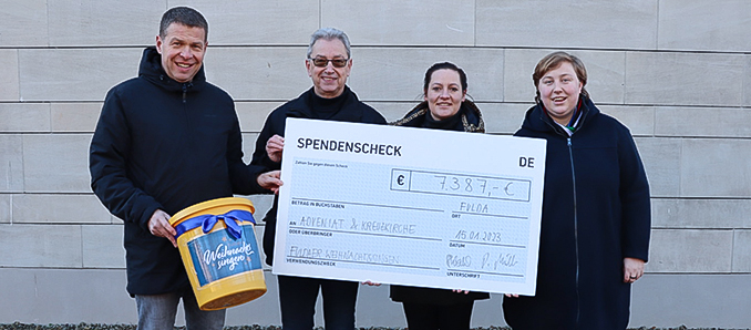 Pfarrer Stefan Bürger, Vorsitzender des Fördervereins der Kreuzkirche Peter Müller, Bernadette Wahl, Citypastoral Fulda und Paulina Hauser vom Referat Weltkirche/Adveniat. Foto: privat
