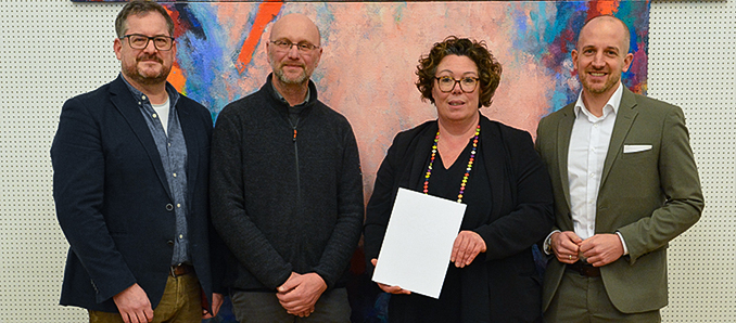 Dominik Brasch (Vorsitzender SPESSARTregional), Erste Kreisbeigeordnete Susanne Simmler, Geschäftsführer LPV Matthias Metzger und Johannes Michel, Leiter der Abteilung „Förderung Ländlicher Raum“. (v.r.) Foto: privat